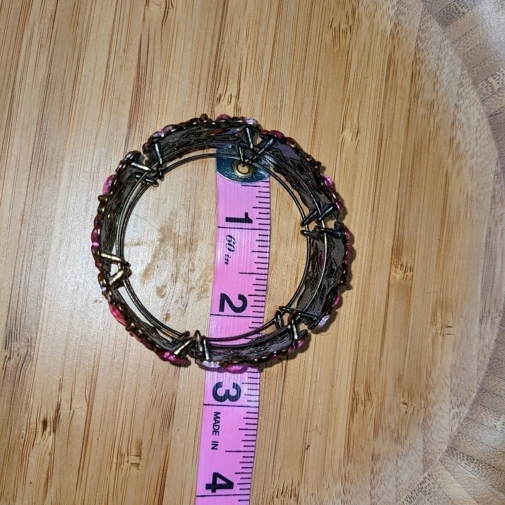 Vintage Pink Metal Floral Hinged Bracelet